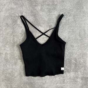 Vuori Rib Crop Tank Top Womens M Black Performance Stretch Yoga